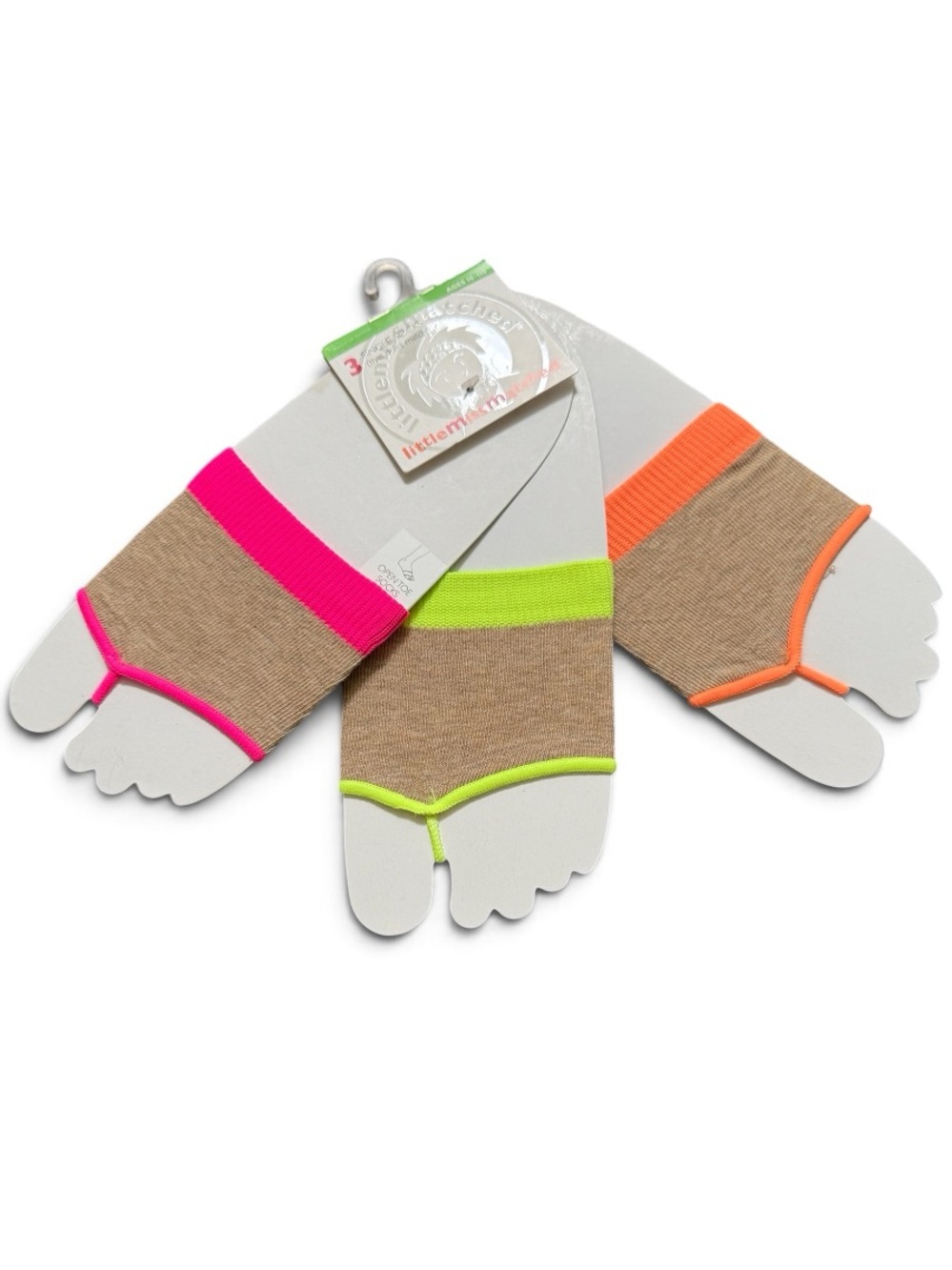 🩷💛🧡Open toe forefoot sandal flip flop socks neon trim 3 single socks OS NEW